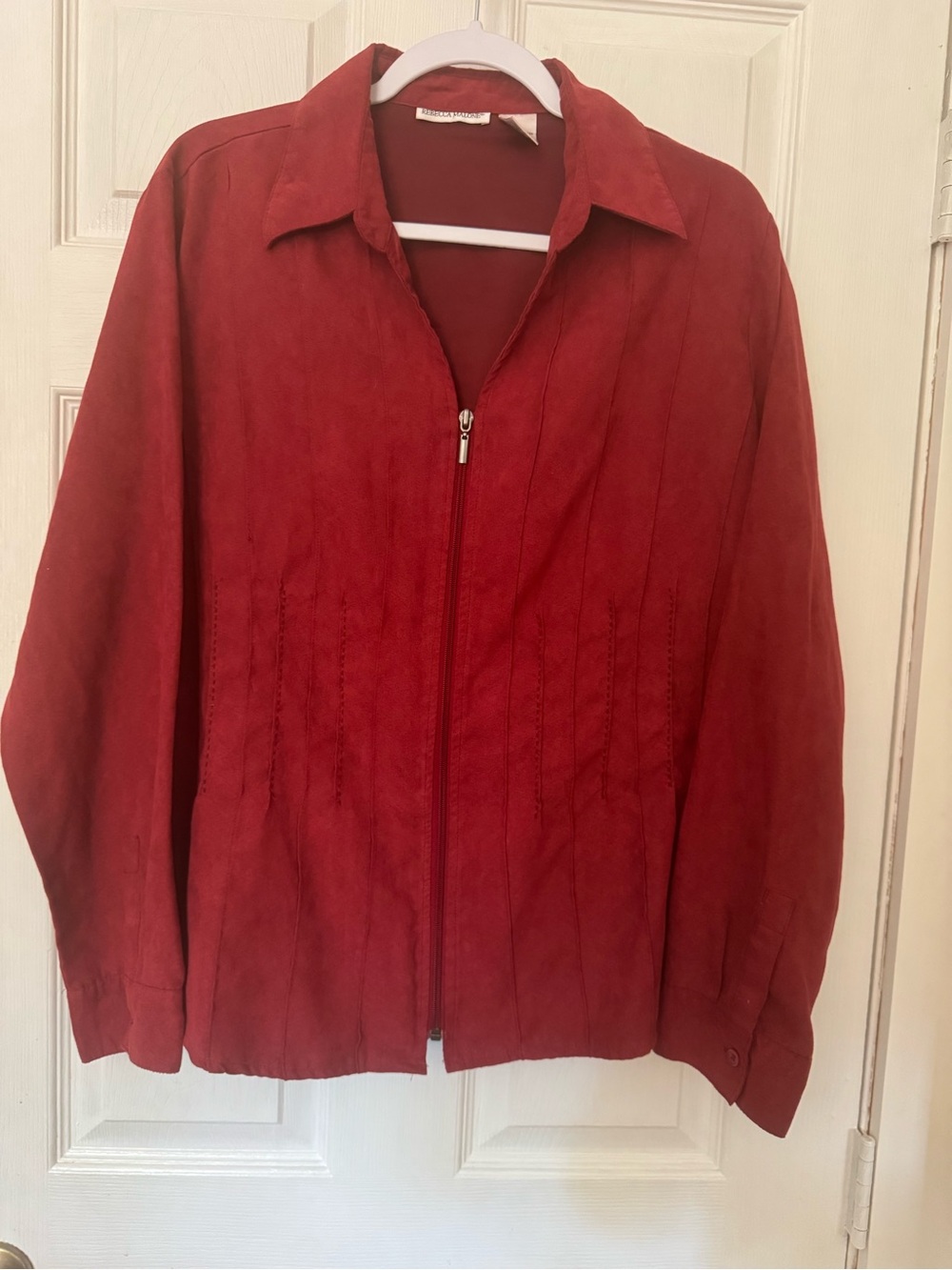 Vintage Red Suede Zip-Front Jacket
